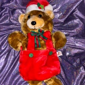 Vintage Santa’s Best Brown Teddy Bear Plush Xmas stocking